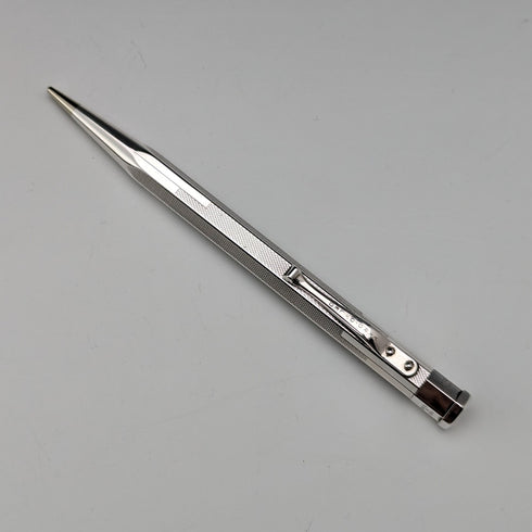 British Vintage Yard O' Red Rolled Silver Hexagon Propelled Pencil in Case